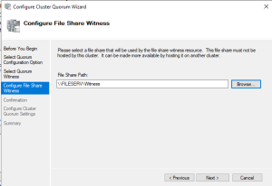 Windows Failover Cluster – Configure a File Share Witness ...